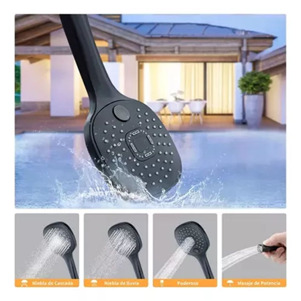 BLUEDREAMER - Regadera Cuadrada En Acero Inoxidable Con Regadera Telefono