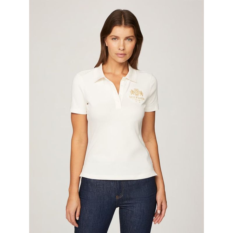TOMMY HILFIGER - Polo Varsity Crest Slim Fit Blanco Tommy Hilfiger
