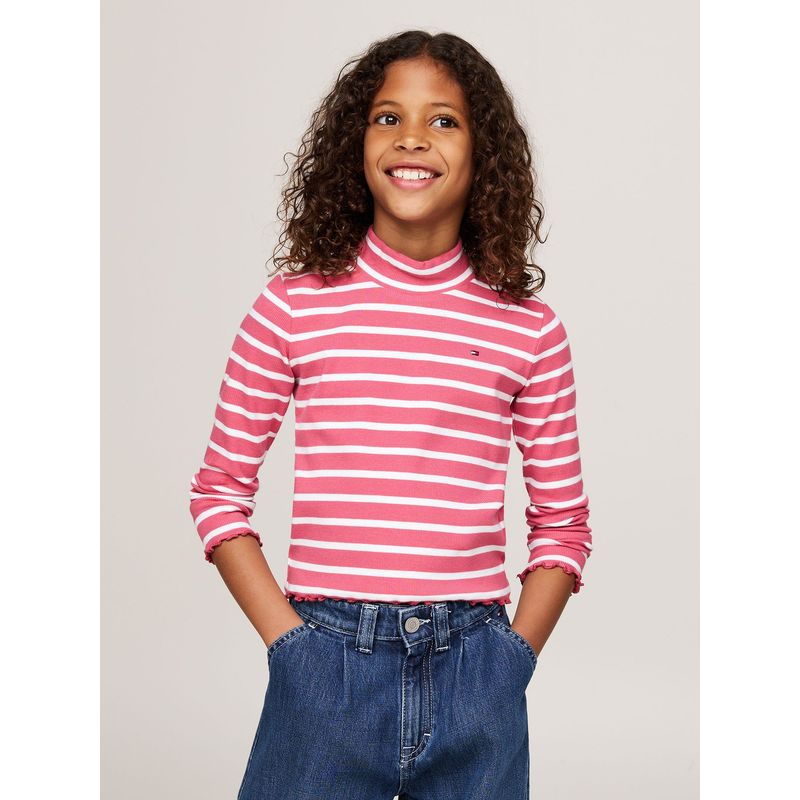 TOMMY HILFIGER - Polera Con Logo Y Cuello Mock Rosado Tommy Hilfiger