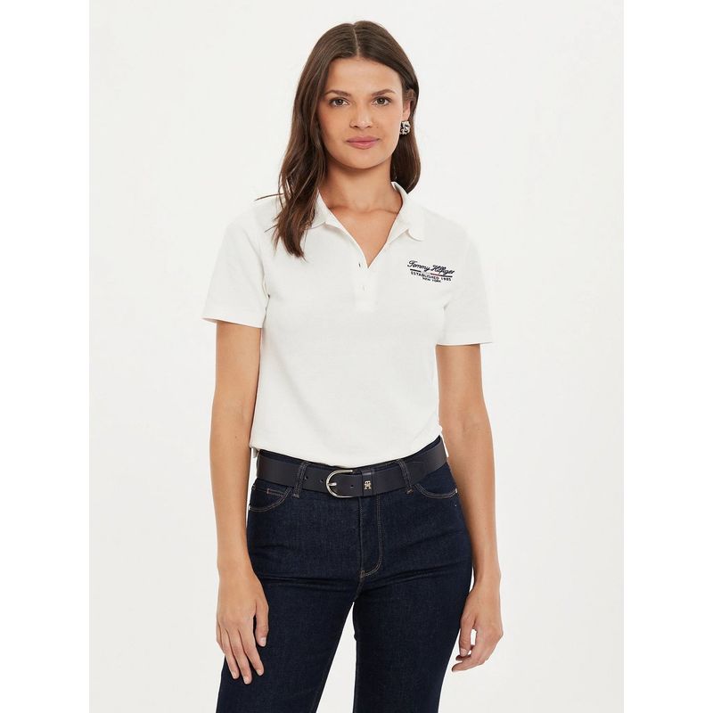 TOMMY HILFIGER - Polo Logo Script Slim Fit Blanco Tommy Hilfiger