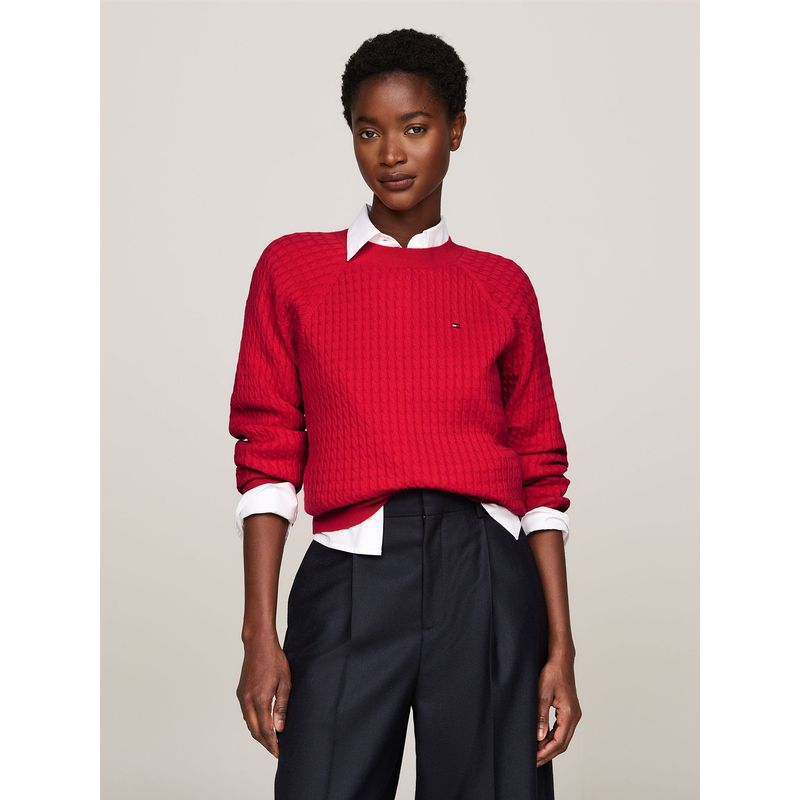 TOMMY HILFIGER - Sweater Relaxed De Punto Trenzado Rojo Tommy Hilfiger