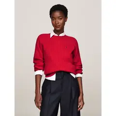 TOMMY HILFIGER - Sweater Relaxed De Punto Trenzado Rojo