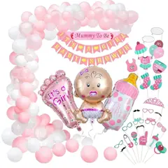 GENERICO - Set Decoración Globos + banderín Baby Shower Niña
