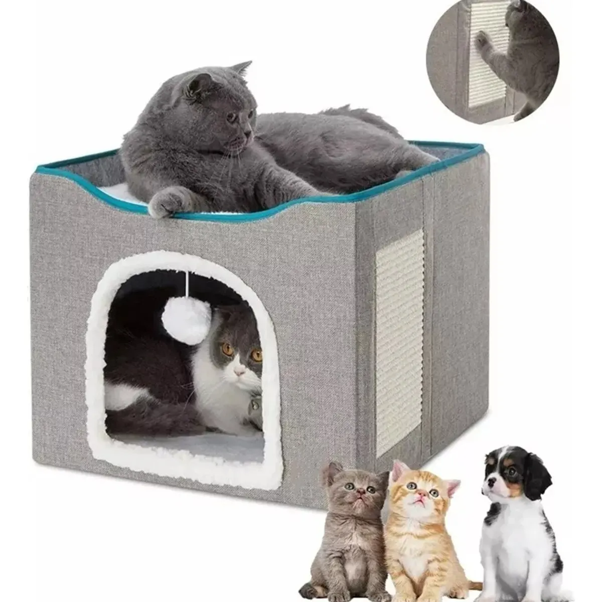 EVERSO - Cama Casa Iglu Plegable Para Gato Mascotas Con Rascador