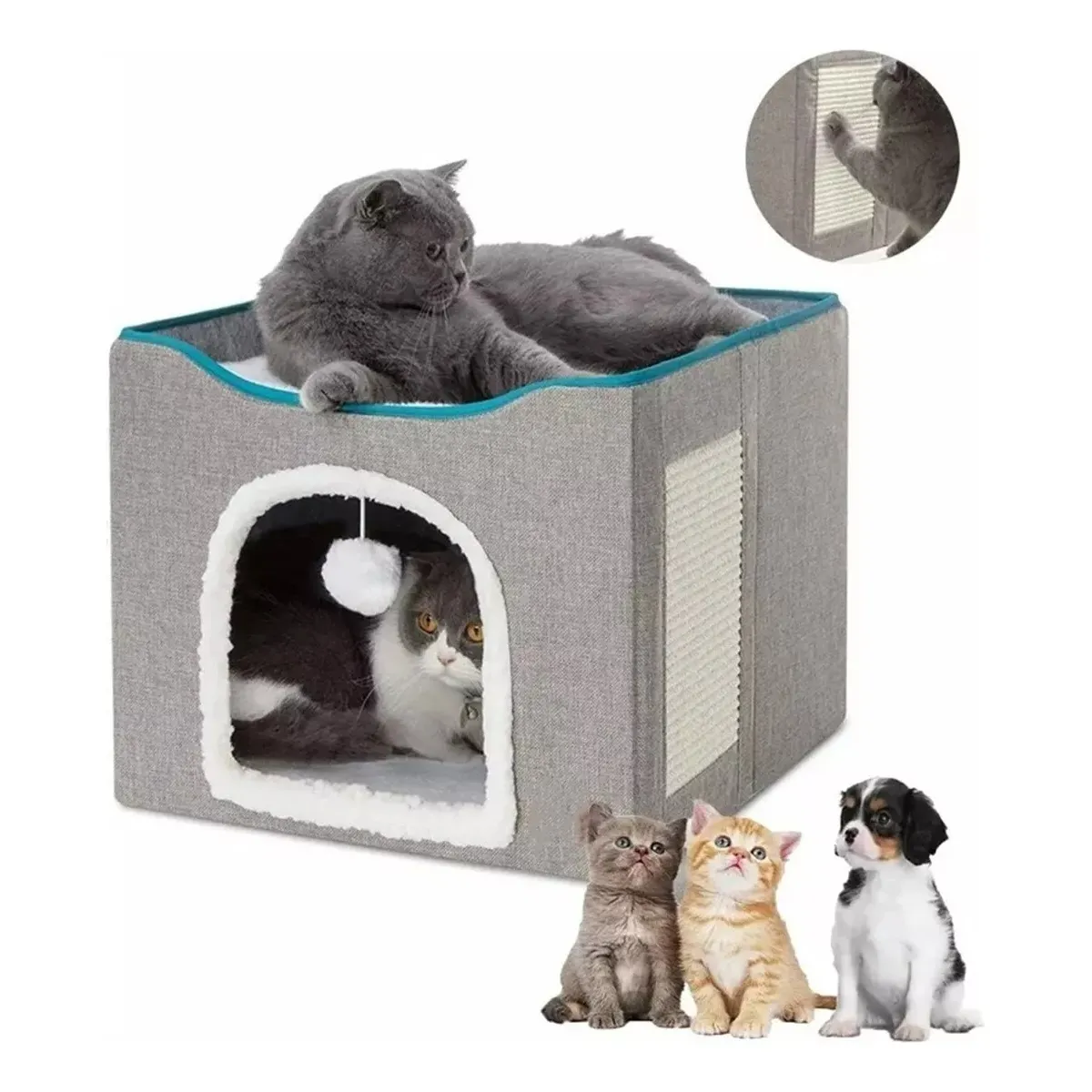 EVERSO - Cama Casa Iglu Plegable Para Gato Mascotas Con Rascador
