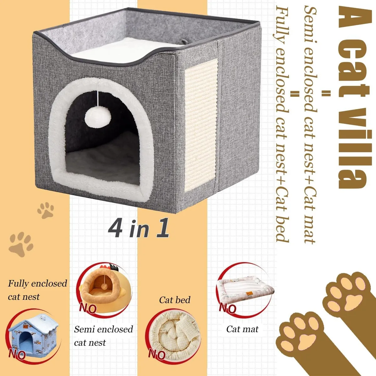 EVERSO - Cama Casa Iglu Plegable Para Gato Mascotas Con Rascador