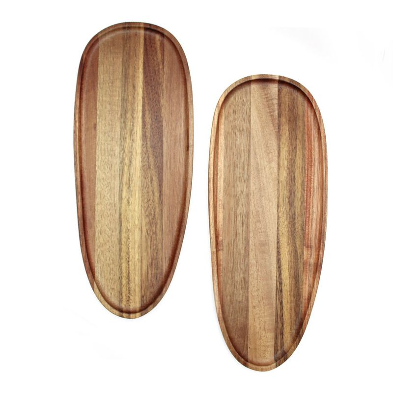 KAWI - Set 2 Tablas Bandeja Ovalada Rústica Madera De Acacia Kawi®