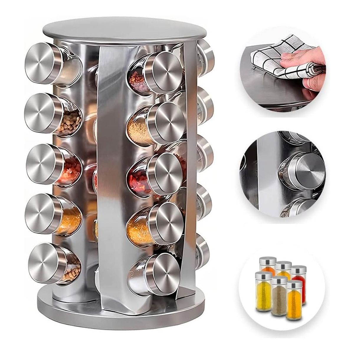 EVERSO - Rack Condimentero Especiero Giratorio Cocina 20 Pcs