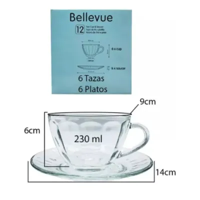 Imagen 2 del producto Set 6 Tazas + Platos de Te o Cafe Bellevue Kimglass