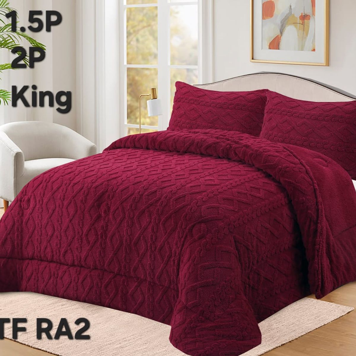 GENERICO - Cobertor texturizado trenza con chiporro 230x250 +  funda de almohada