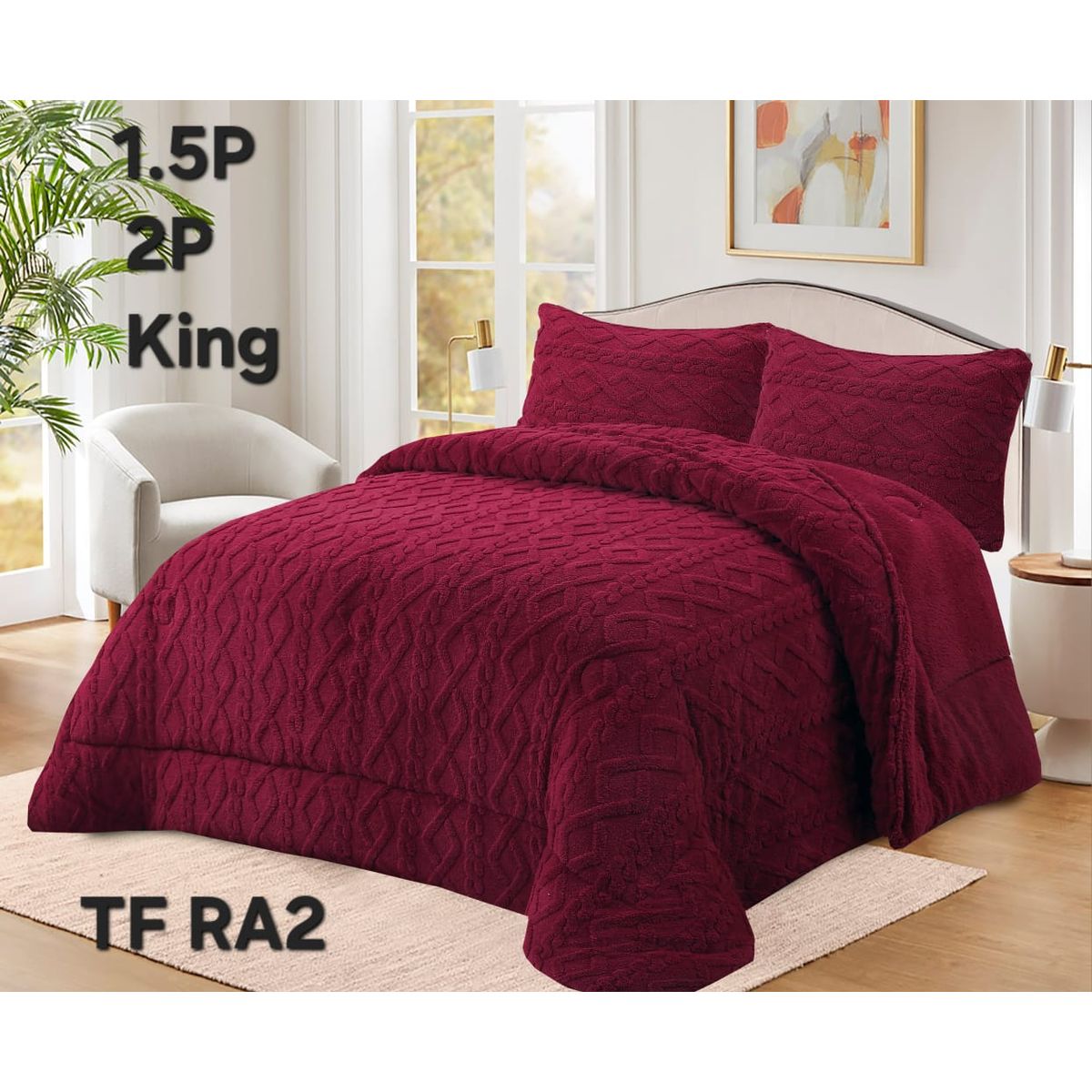 GENERICO - Cobertor texturizado trenza con chiporro 230x250 +  funda de almohada