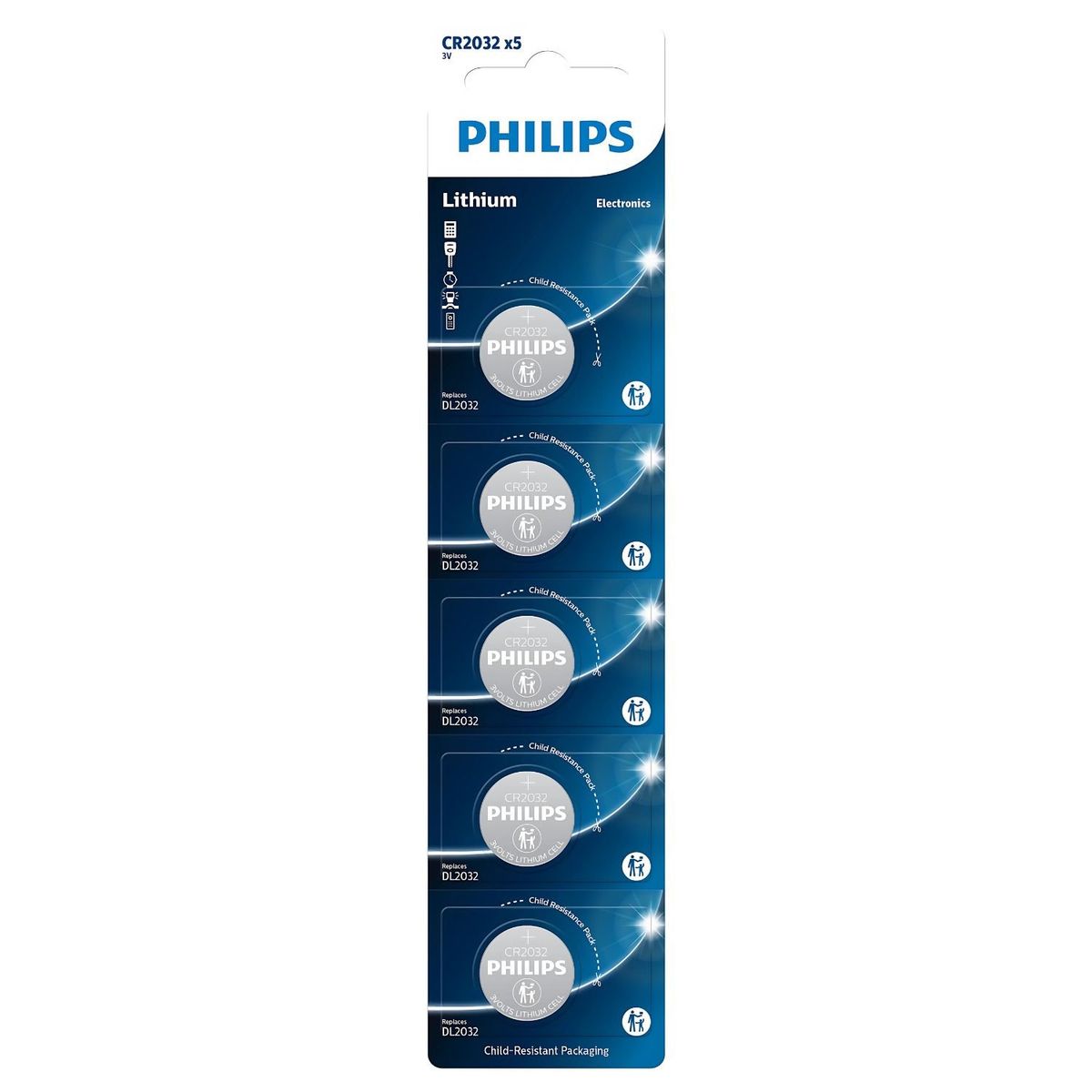 PHILIPS - 5 Pilas CR2032 Litio 3V Philips - SC