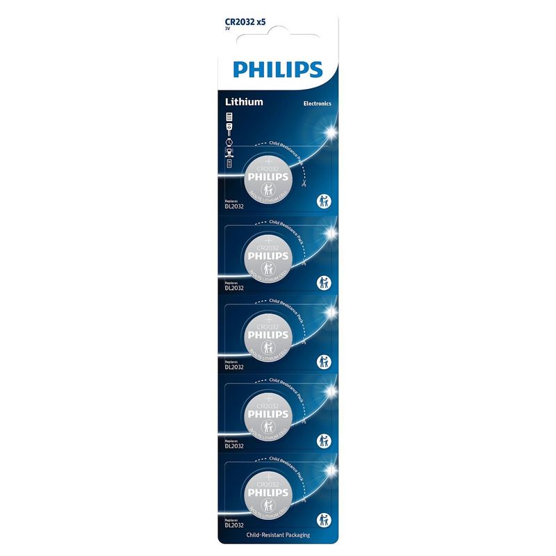 PHILIPS - 5 Pilas CR2032 Litio 3V Philips - SC