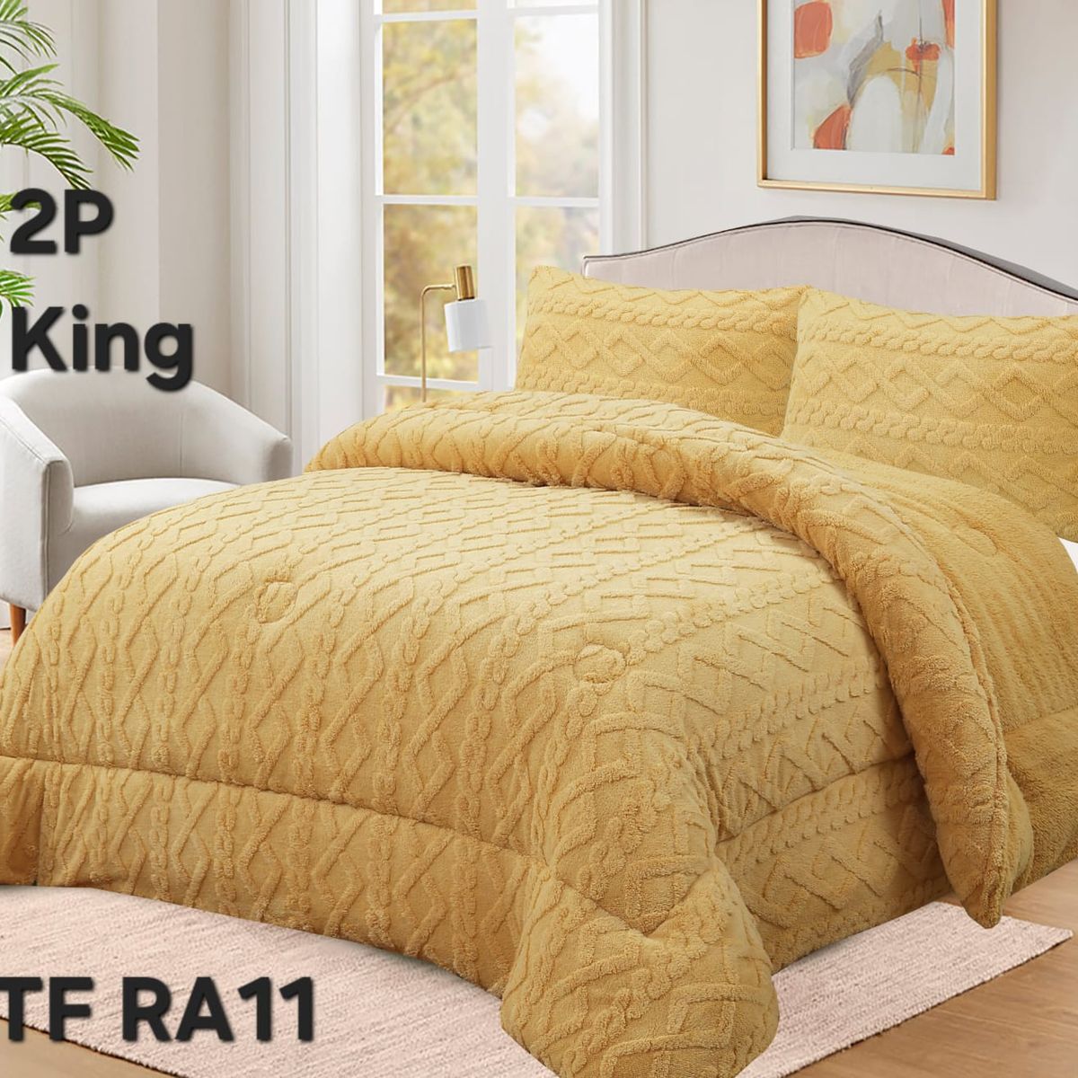 GENERICO - Cobertor texturizado trenza con chiporro 230x250 +  funda de almohada