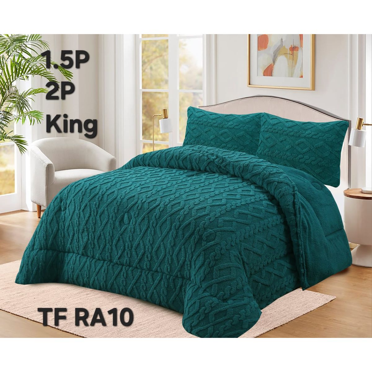 GENERICO - Cobertor texturizado trenza con chiporro 230x250 +  funda de almohada