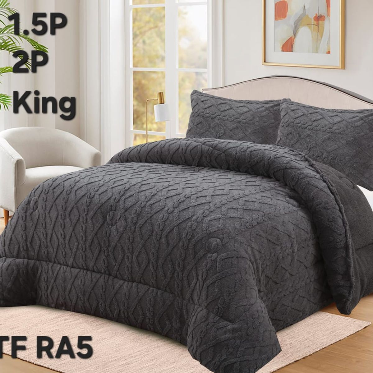 GENERICO - Cobertor texturizado trenza con chiporro 230x250 +  funda de almohada