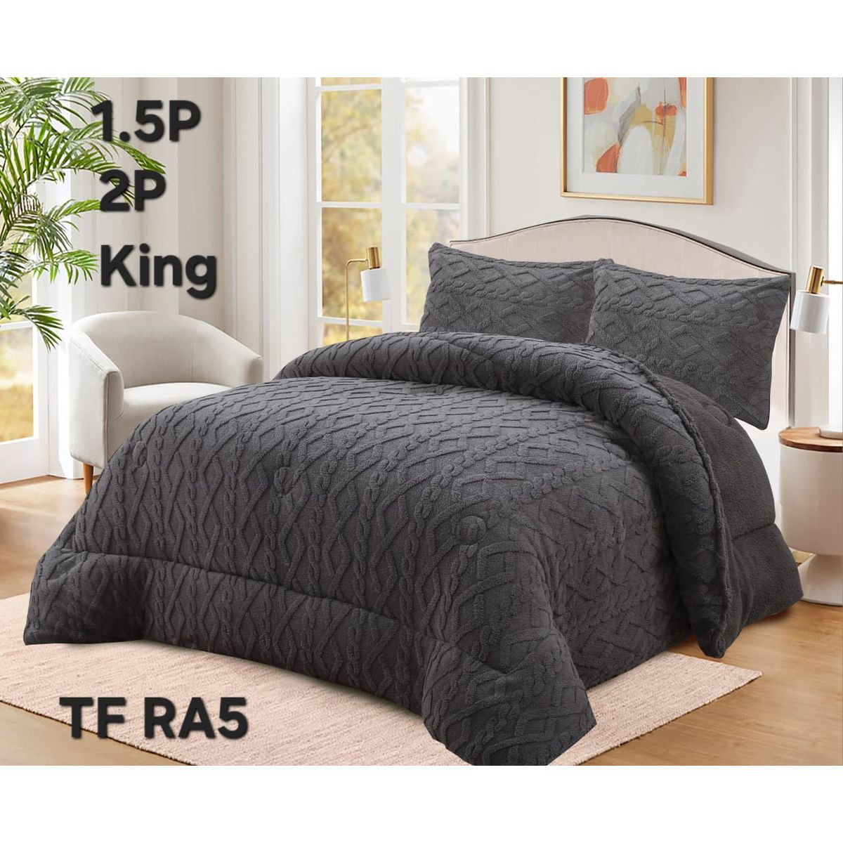 GENERICO - Cobertor texturizado trenza con chiporro 230x250 +  funda de almohada