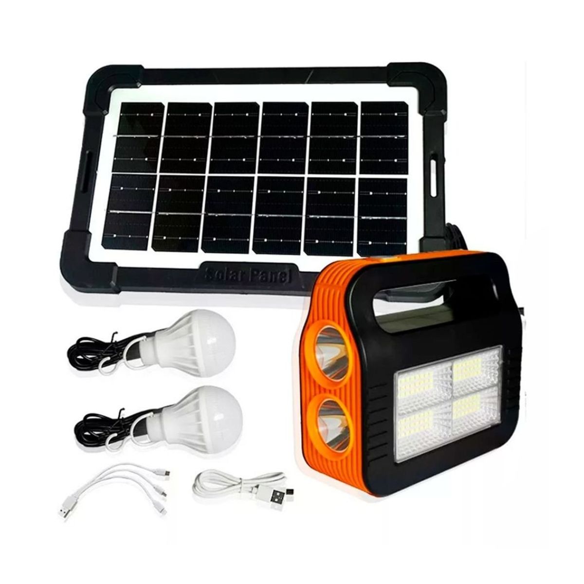 GENERICO - Kit solar de emergencia camping USB + 2 ampolletas