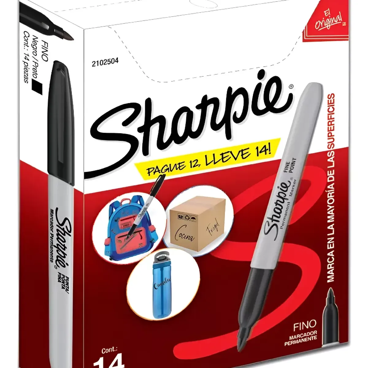 SHARPIE - Marcador Permanente Sharpie Plumón Punta Fina Negro Caja 14