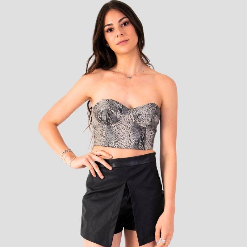 ME QUIERE MUCHO POQUITO NADA - Corset Animal Print Serpiente con Escote Corazón - MQM