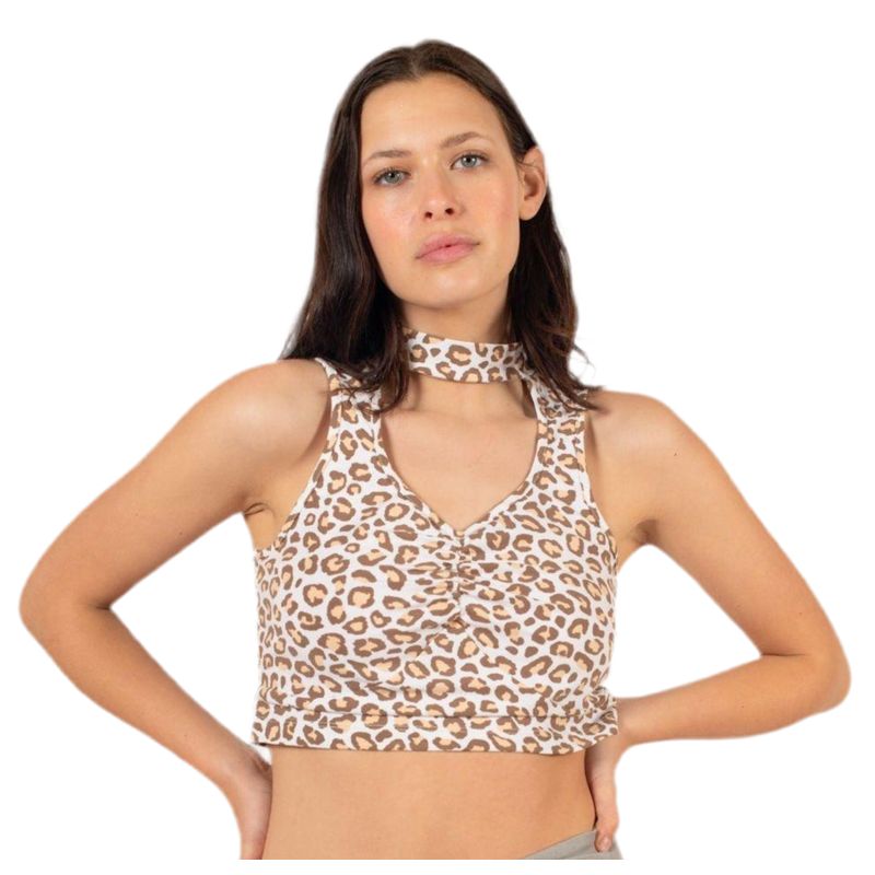 ME QUIERE MUCHO POQUITO NADA - Crop Top Beige Animal Print con Choker - MQM