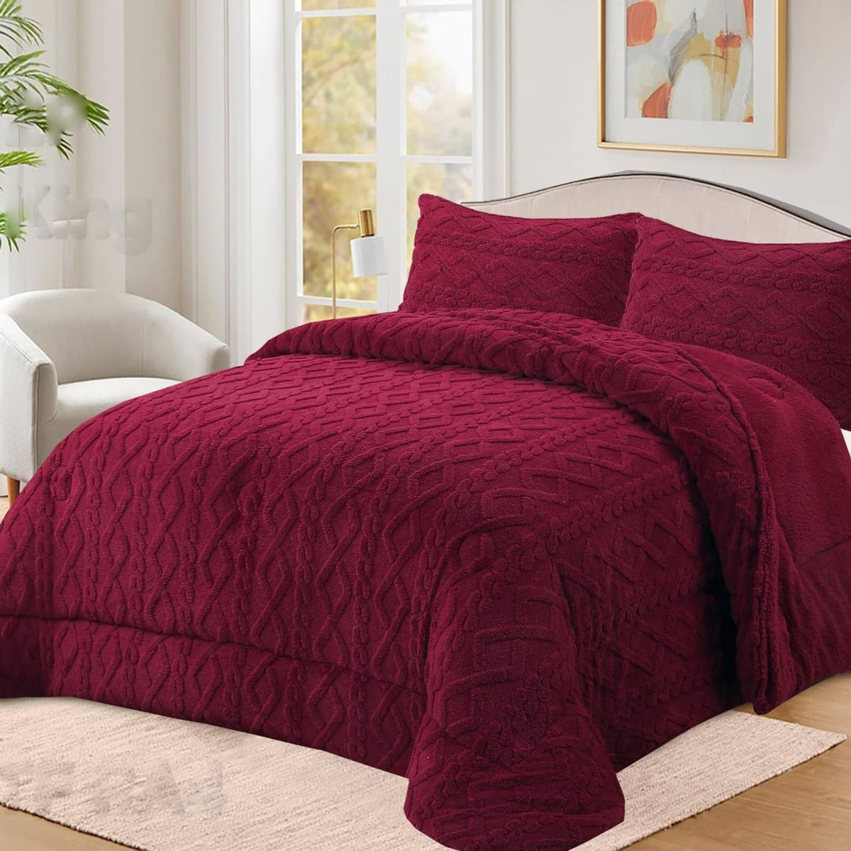 GENERICO - COBERTOR TRENSADO CON CHIPORRO COLOR BURDEO 1.5 PLAZA TF