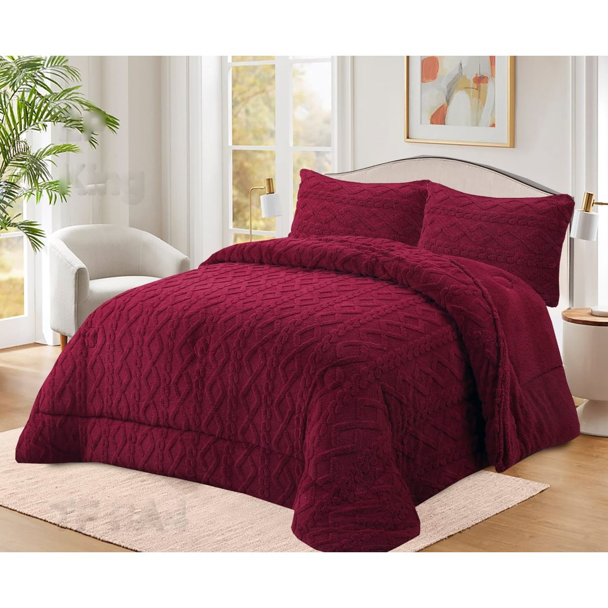 GENERICO - COBERTOR TRENSADO CON CHIPORRO COLOR BURDEO 1.5 PLAZA TF