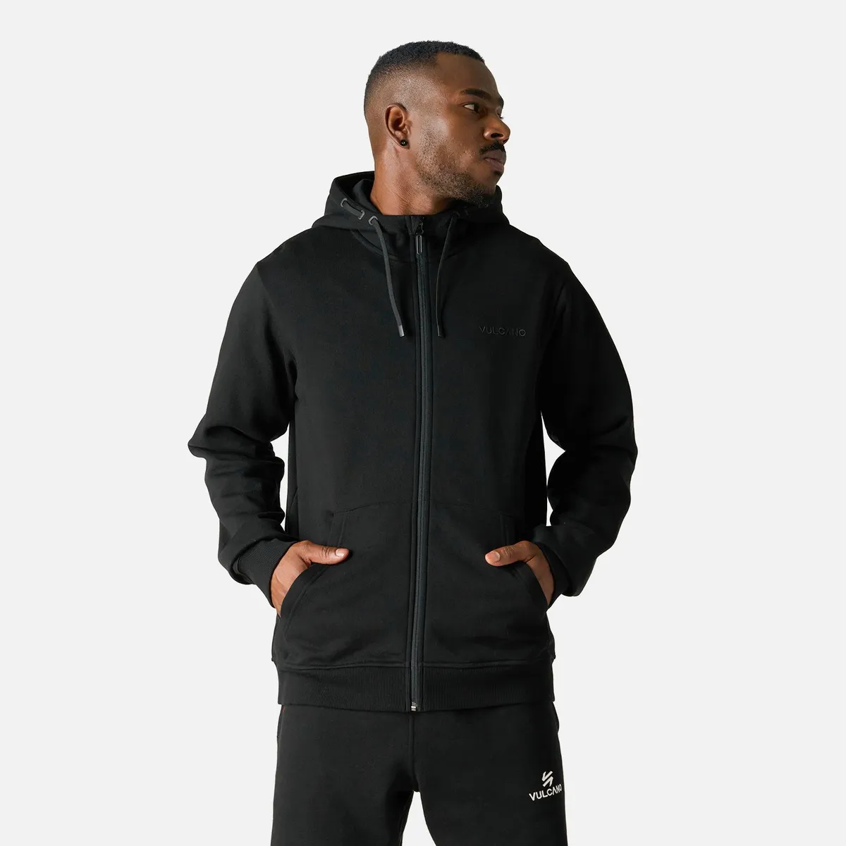 VULCANO - Polerón Hombre Cool Down Full Zip Sweatshirt Hoody Negro Vulcano