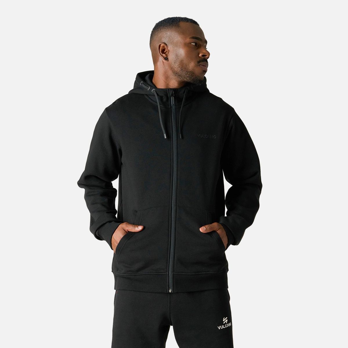 VULCANO - Polerón Hombre Cool Down Full Zip Sweatshirt Hoody Negro Vulcano