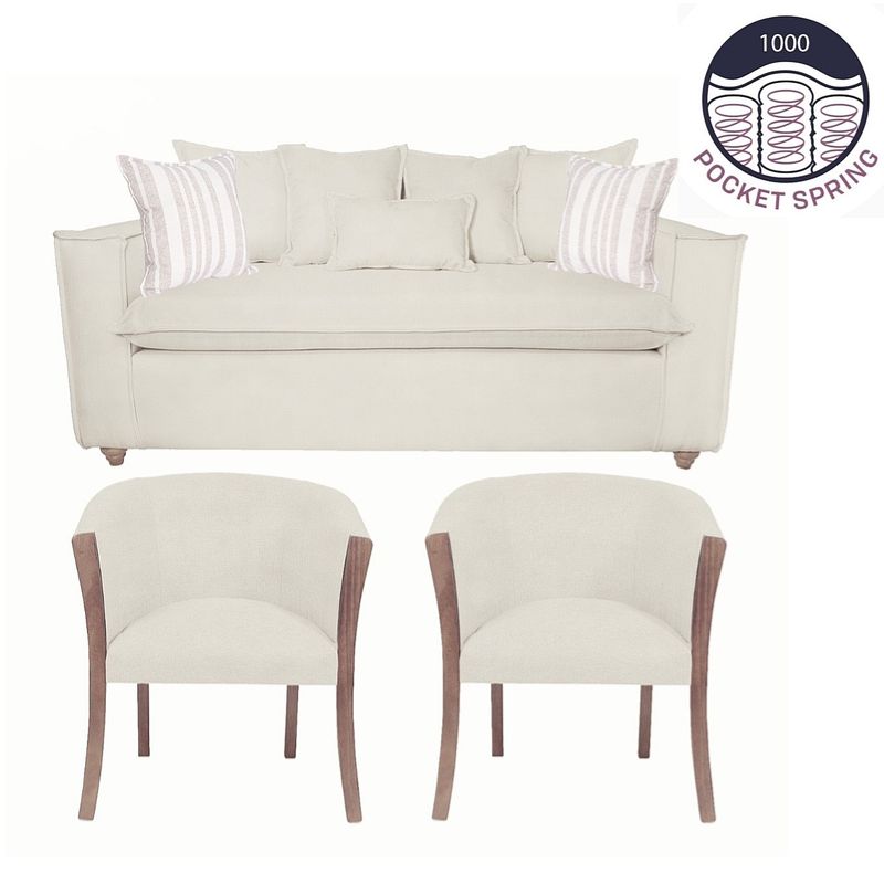SITIAL HOME - Living 311 Bubha Blanco crudo Sofa 3 cuerpos con resortes mas 2 sitiales