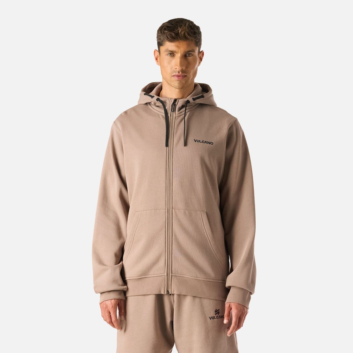 VULCANO - Polerón Hombre Cool Down Full Zip Sweatshirt Hoody Taupe Vulcano