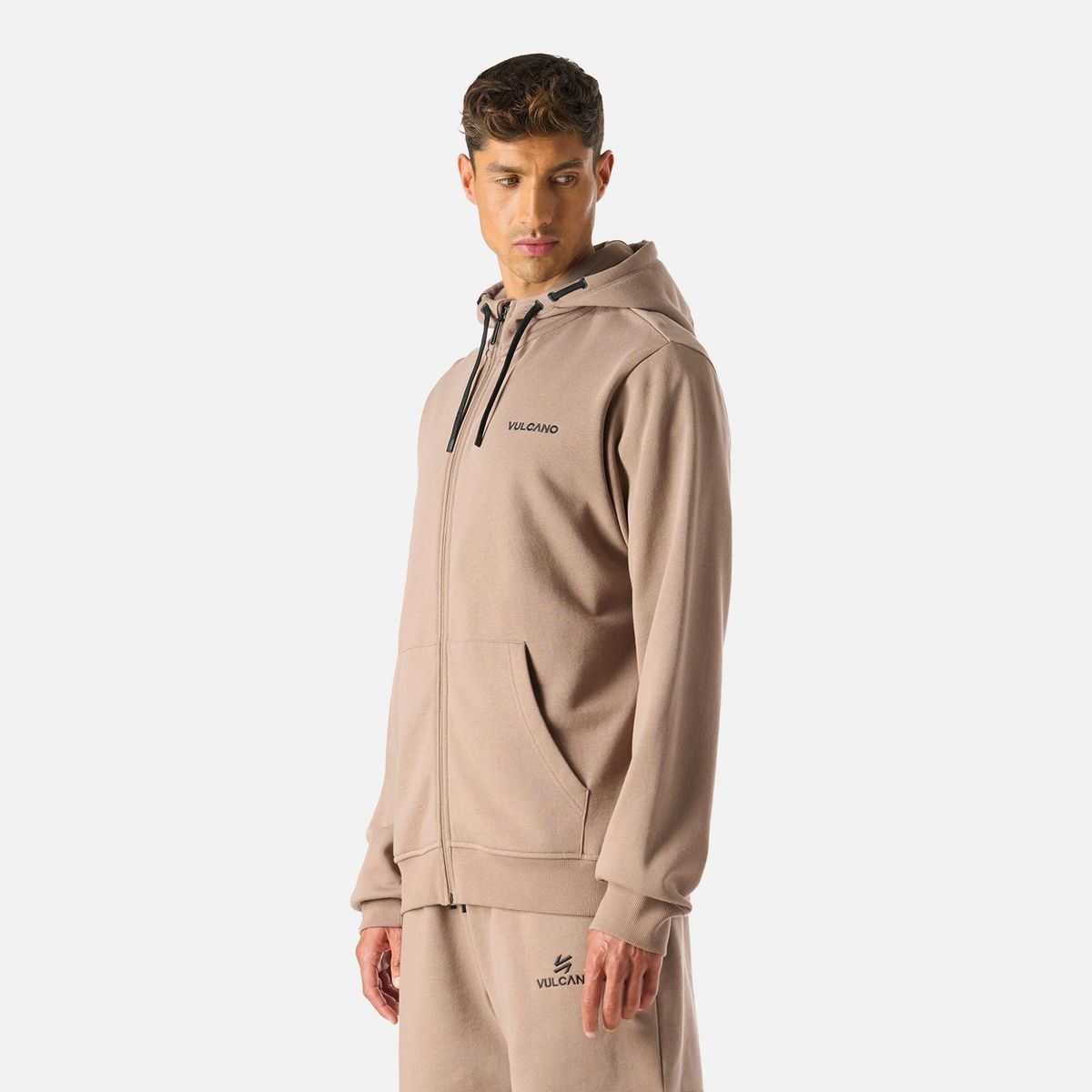 VULCANO - Polerón Hombre Cool Down Full Zip Sweatshirt Hoody Taupe Vulcano