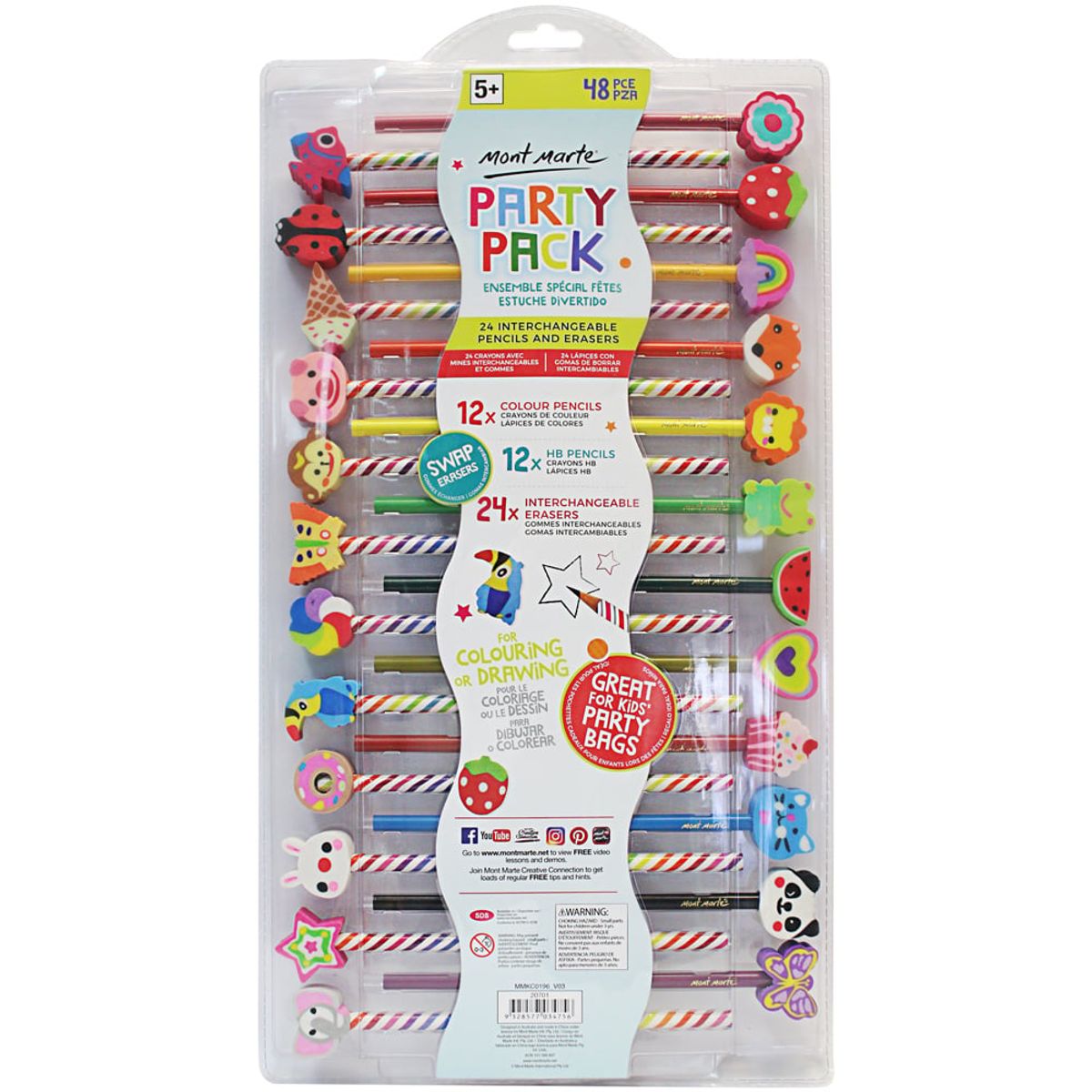 MONT MARTE - Juego de Lápices y Gomas de Borrar Mont Marte 48 Piezas