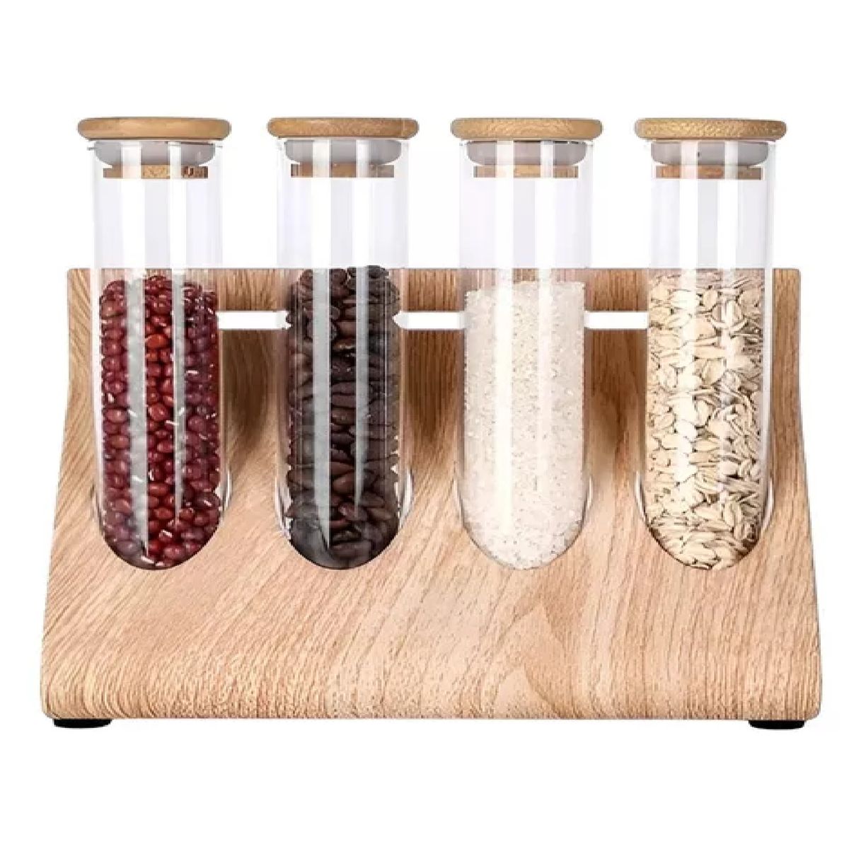 PASTELERIUS - Set Especieros Organizador Condimentos Especieros Cocina 4pz Organizador Madera Tubos Almacenamiento