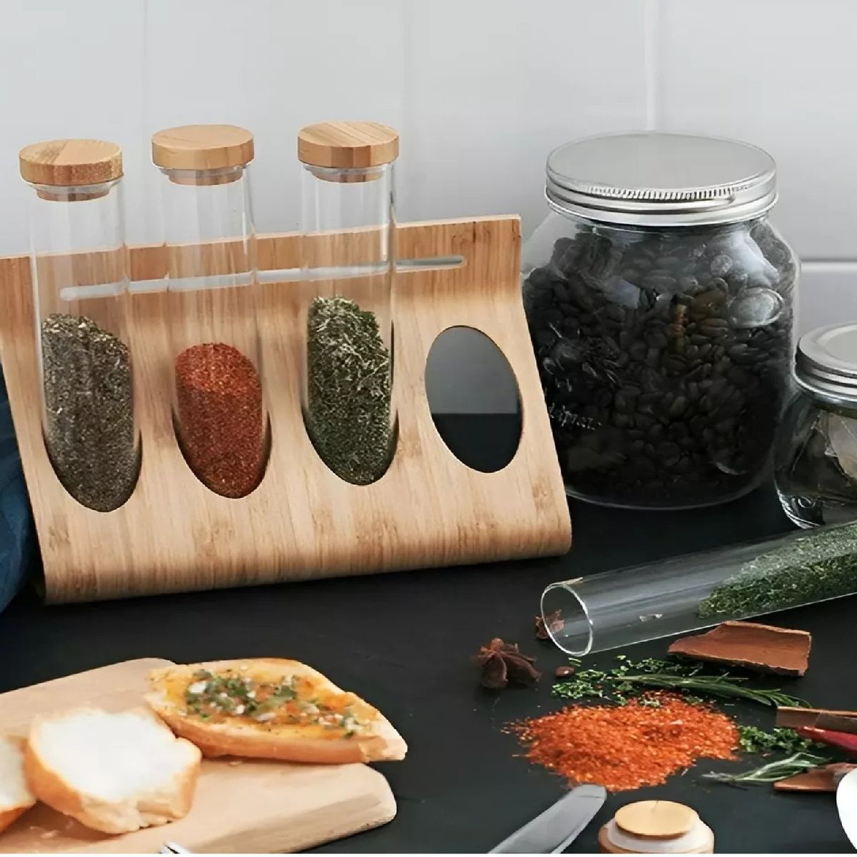 PASTELERIUS - Set Especieros Organizador Condimentos Especieros Cocina 4pz Organizador Madera Tubos Almacenamiento