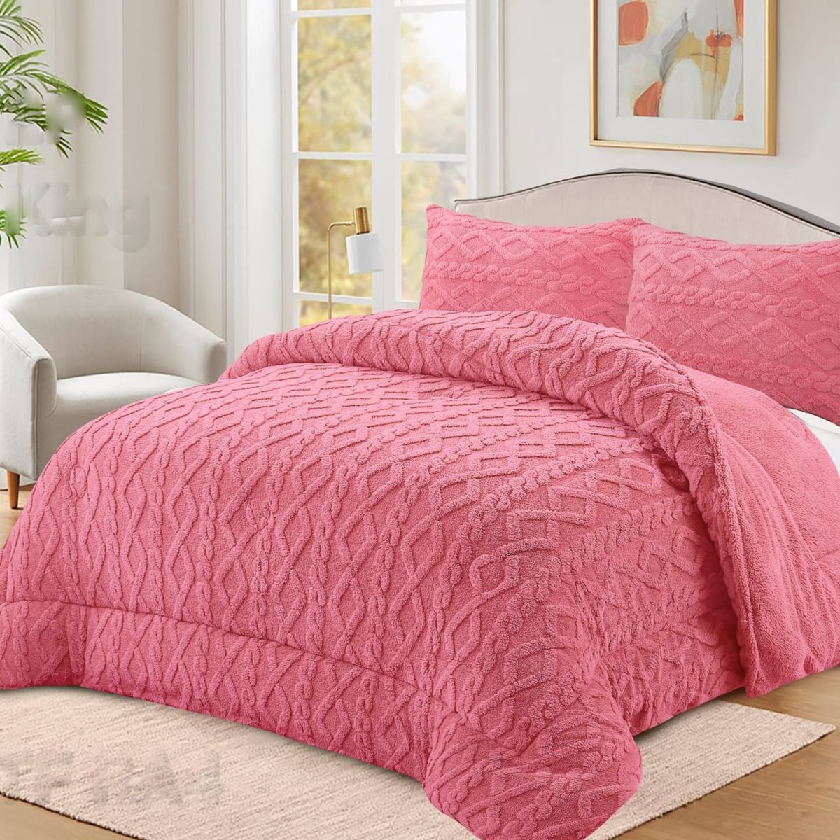 GENERICO - COBERTOR TRENSADO CON CHIPORRO COLOR ROSA 2 PLAZA TF