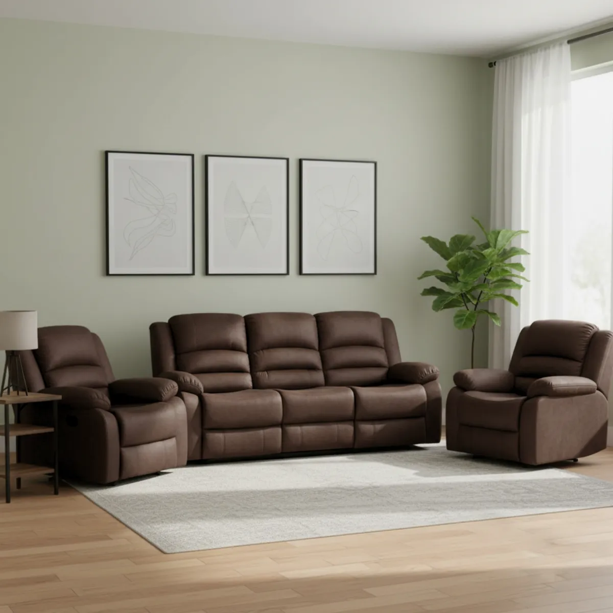 DANIELS - Living Sofá 3 Cuerpos Reclinable Martell Café  + 2 Bergers