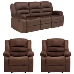 DANIELS - Living Sofá 3 Cuerpos Reclinable Martell Café + 2 Bergers