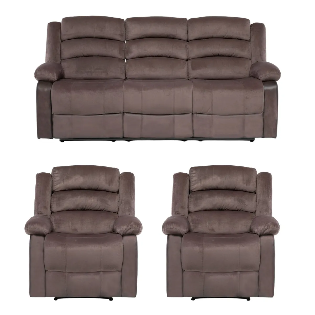 DANIELS - Living Sofá 3 Cuerpos Reclinable Martell Café  + 2 Bergers