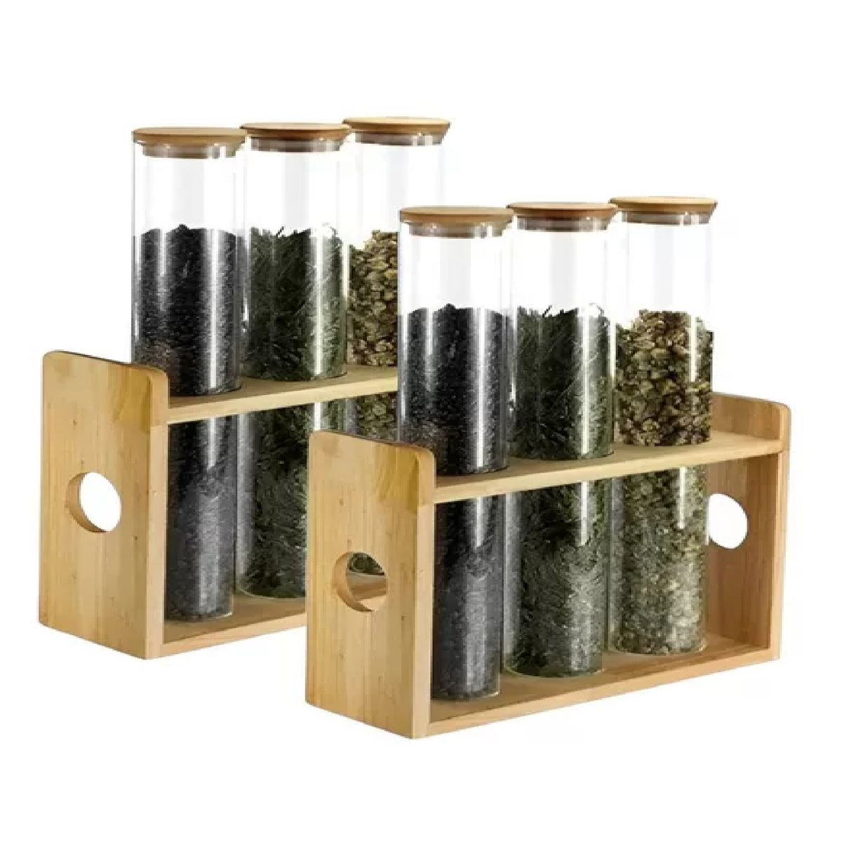 PASTELERIUS - Pack X2 Organizador Condimentos Especieros Cocina Porta Condimento 3pc Especiero Madera Condimentero