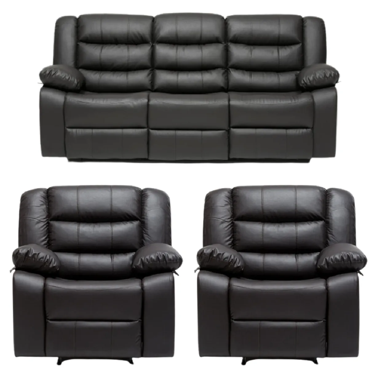 DANIELS - Living Sofá 3 Cuerpos Reclinable Roma Negro + 2 Bergers KM060BL