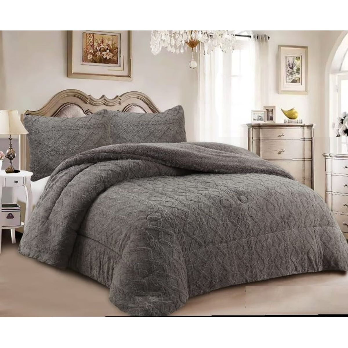 GENERICO - COBERTOR TRENSADO CON CHIPORRO GRIS OSCURO 2 PLAZA TF