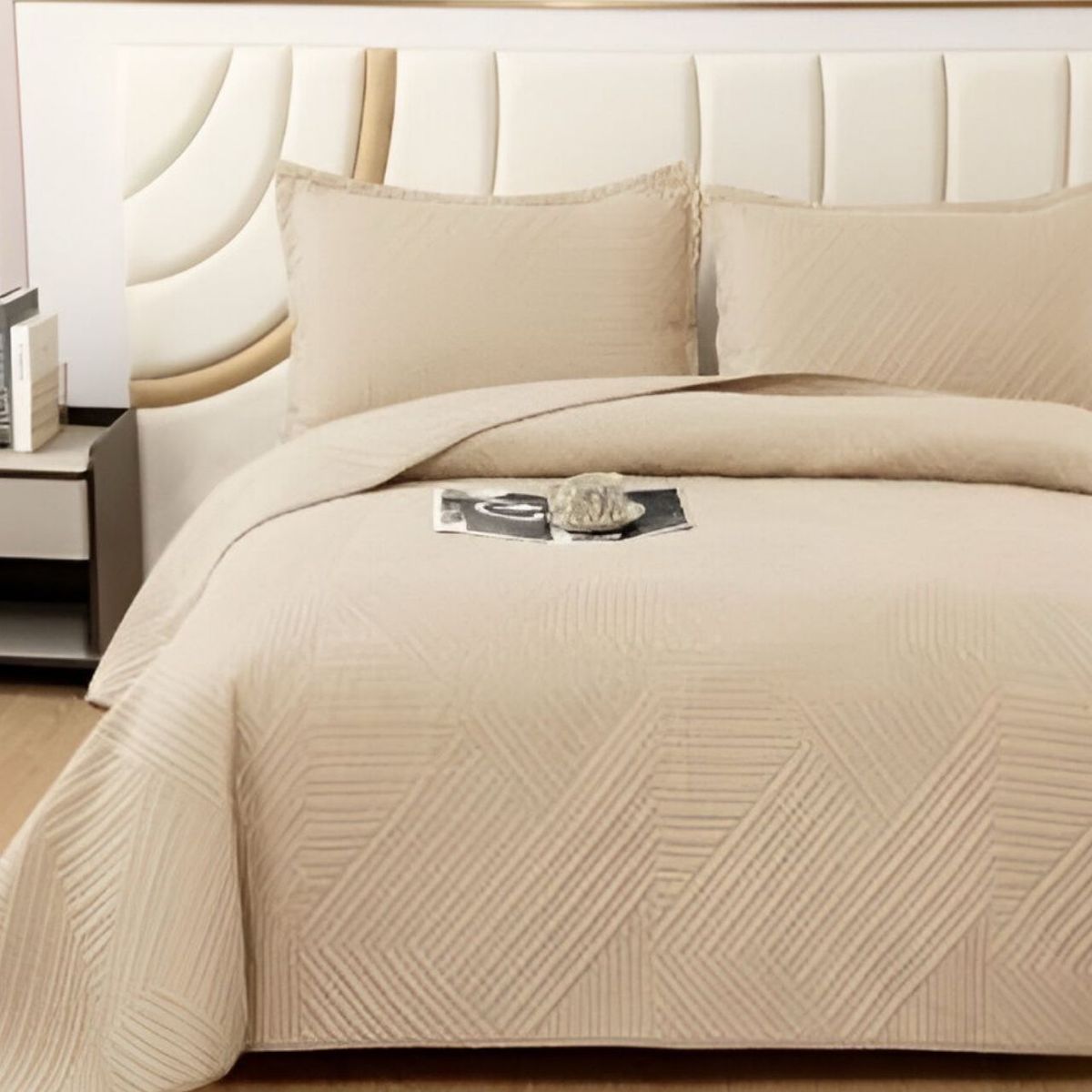 GENERICO - COBERTOR QUILT DELGADO VERANO PLAZA Y MEDIA BEIGE