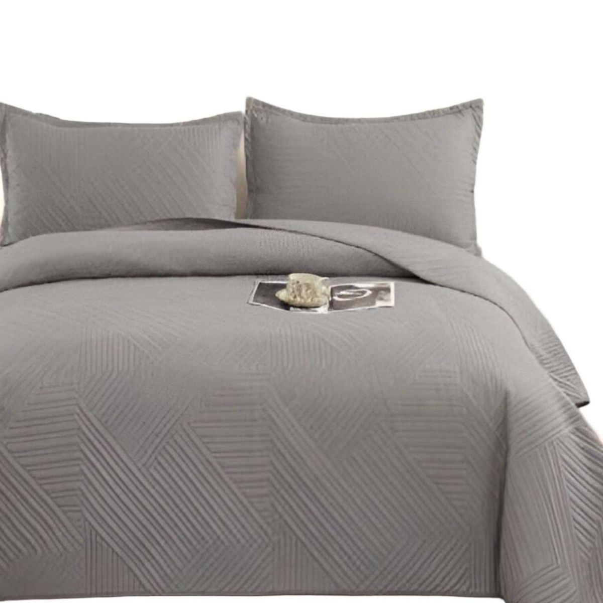 GENERICO - COBERTOR DE LUJO QUILT VERANO KING - SUPER KING GRIS