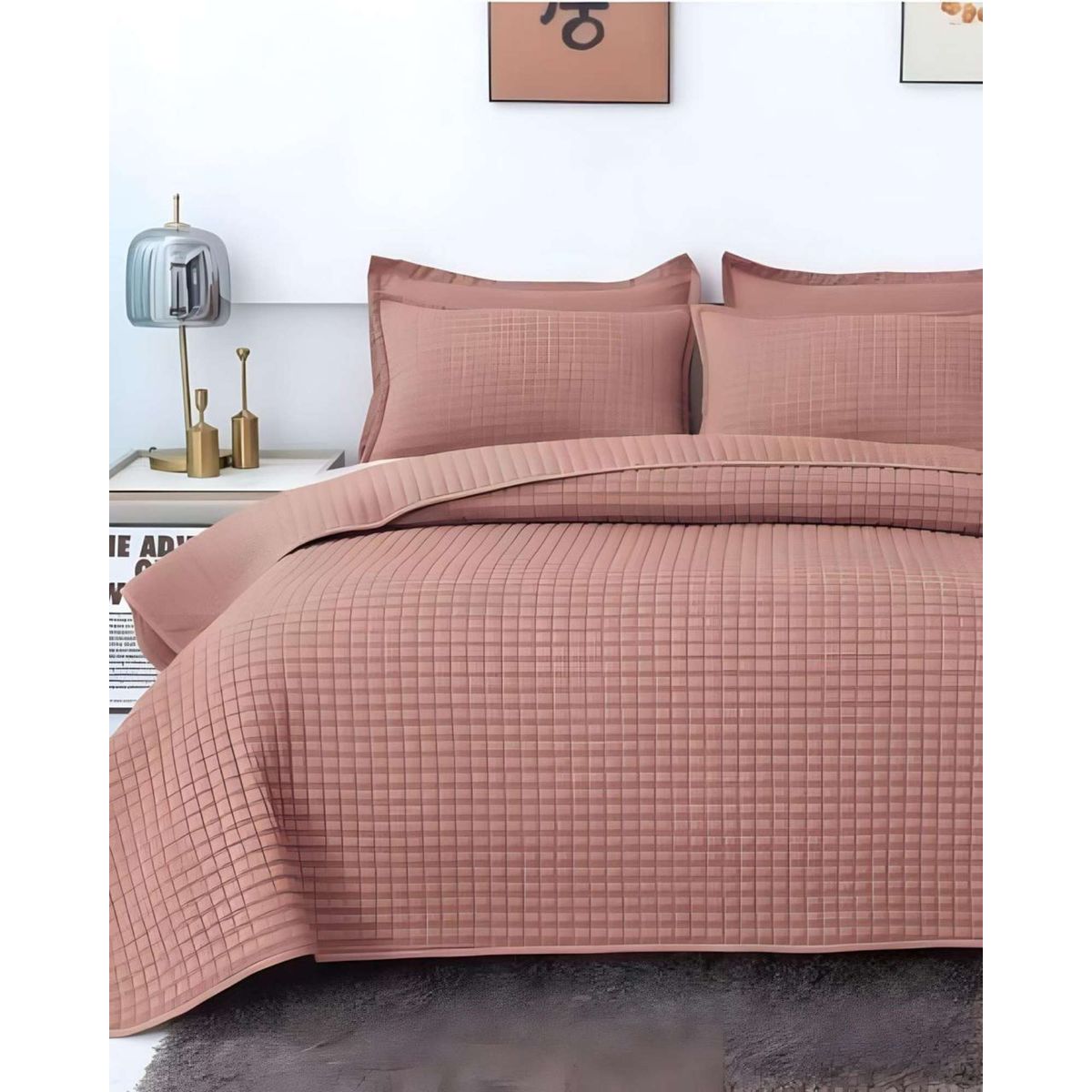 GENERICO - COBERTOR DE LUJO QUILT VERANO PLAZA Y MEDIA ROSA