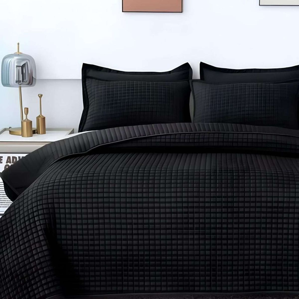 GENERICO - COBERTOR DE LUJO QUILT VERANO PLAZA Y MEDIA NEGRO