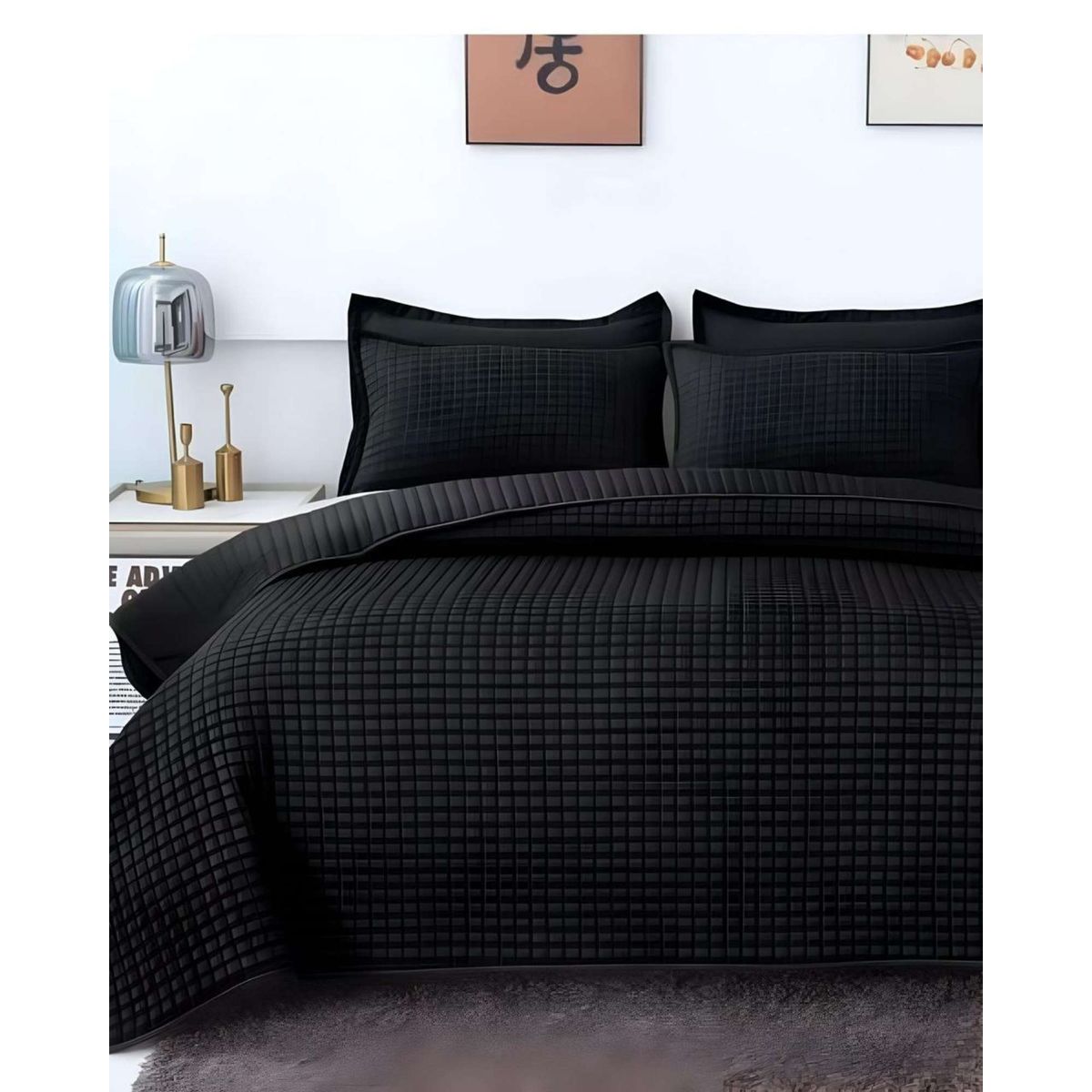 GENERICO - COBERTOR DE LUJO QUILT VERANO PLAZA Y MEDIA NEGRO