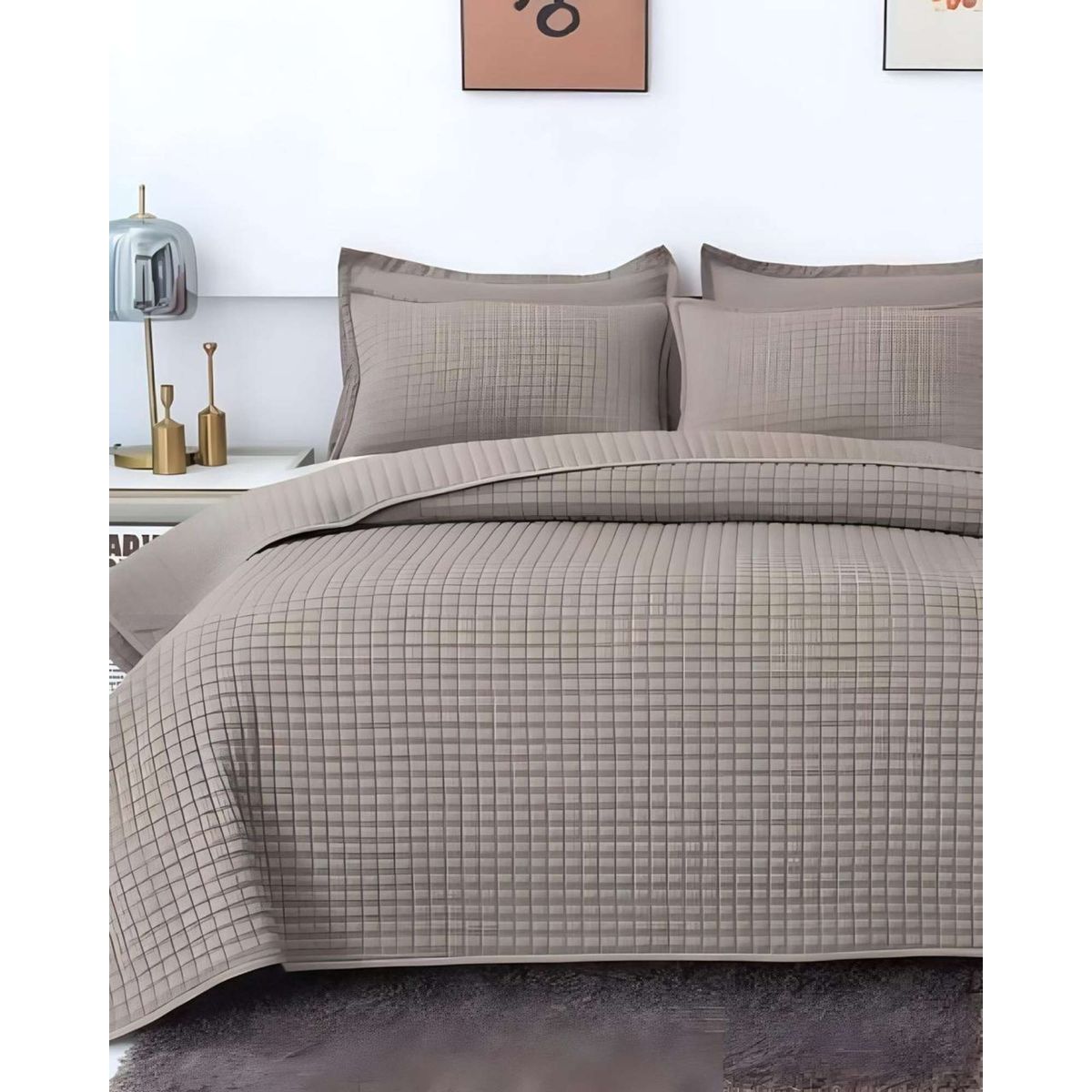 GENERICO - COBERTOR DE LUJO QUILT VERANO PLAZA Y MEDIA GRIS