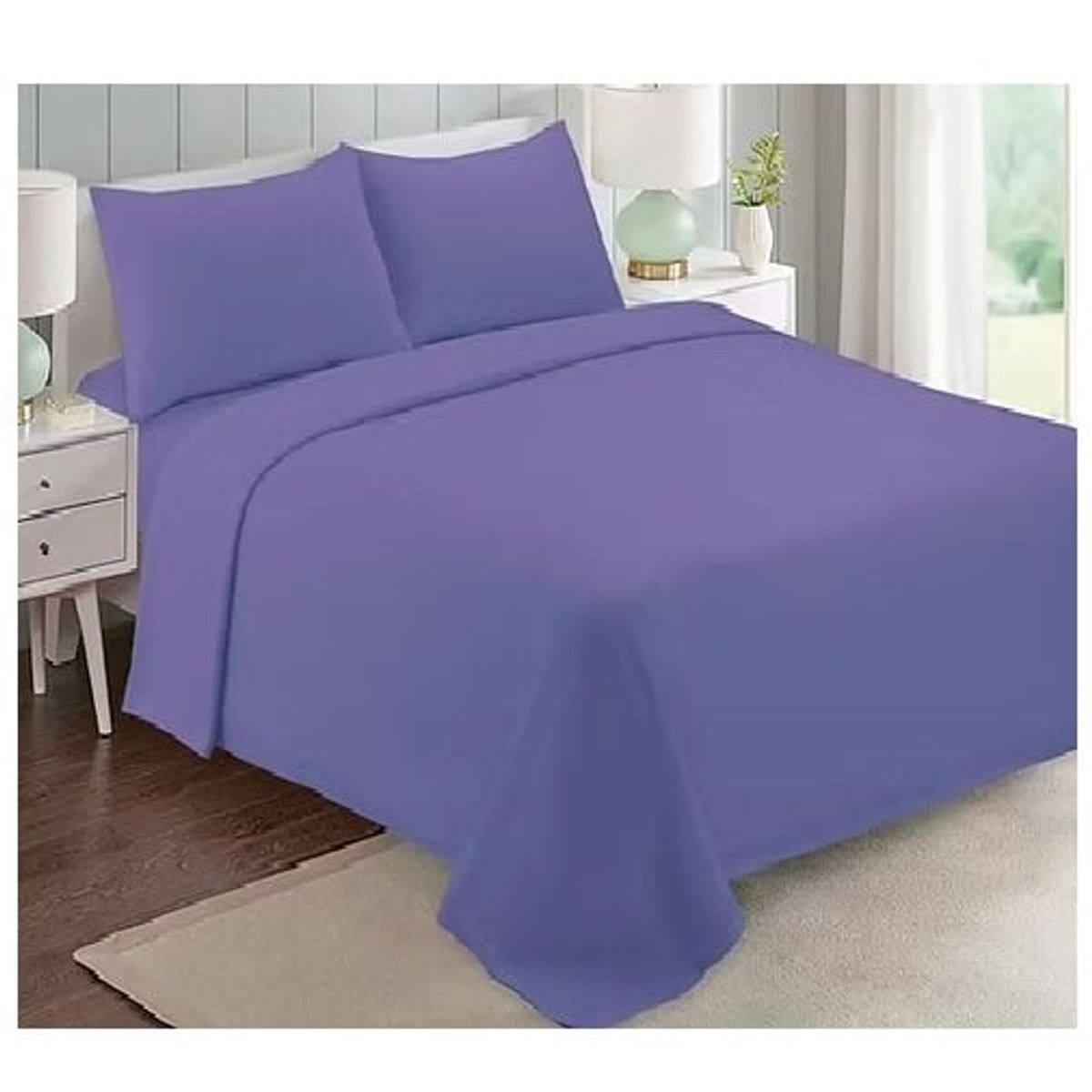 GENERICO - Juego de cama sabanas de polar - 2 Plazas - Color Violeta