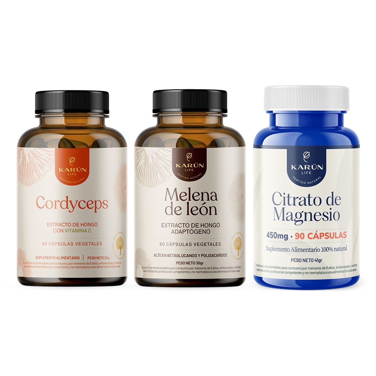 KARUNLIFE - Pack Vitalidad Total - Cordyceps + Melena De León + Citrato de Magnesio Karun Life